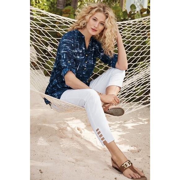 NWT Soft Surroundings Super Stretch Lattice Capri Pull On Pants Wht Plus Size 1X - Picture 13 of 13